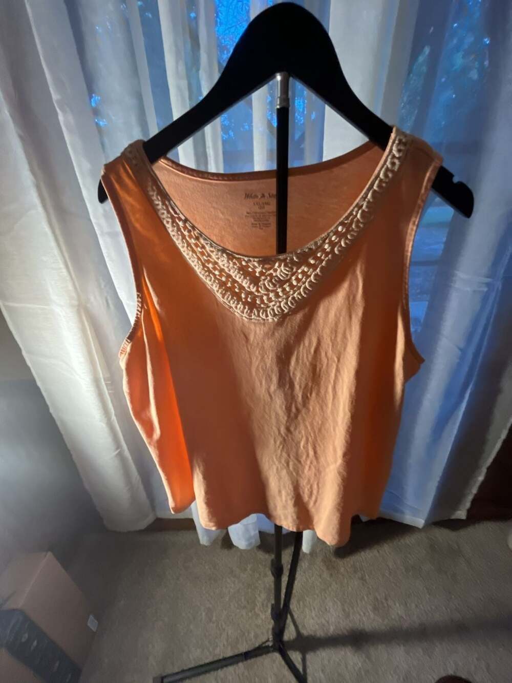 White Stag Women's Peach Sleeveless Tank Top with Embellished Crochet Neckline - Picture 2 of 7